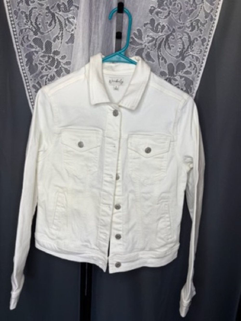 Wonderly White Denim Jean Jacket Button Front Classic Trucker Size S